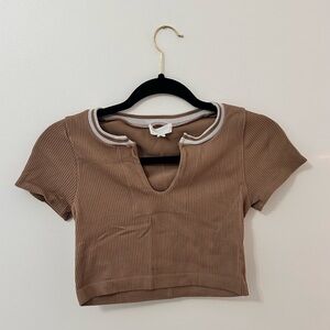 Altar'd State Brown Ribbed Crop Top